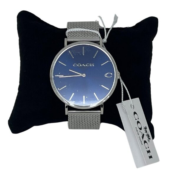 Coach Charles Silver Blue Mesh Bracelet Watch, New - Picture 6 of 7